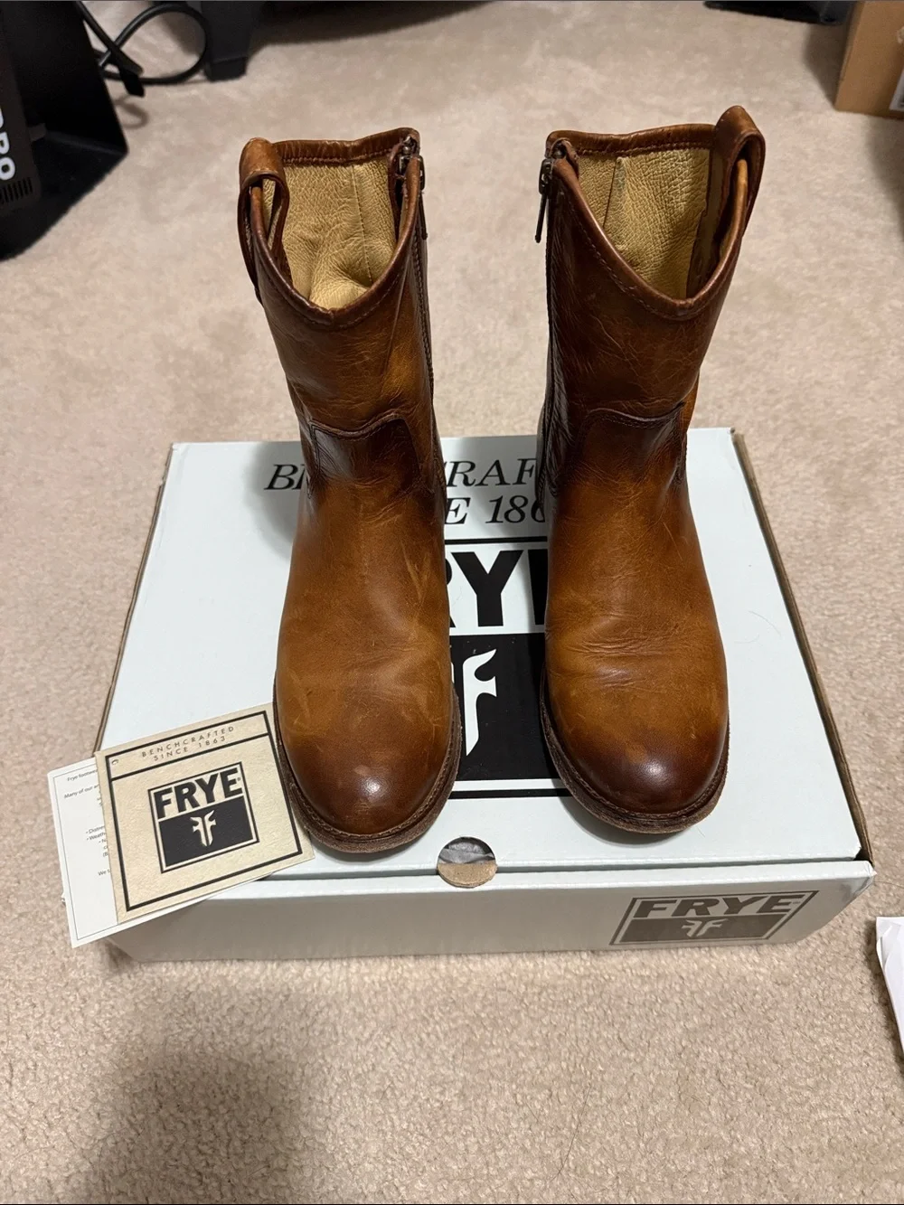 Frye Cognac Brown Leather Zip-Back Ankle Boots 5.5